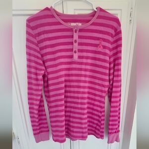 American Crown Pink Women's Waffle Knit Breast Cancer Awareness Ribbon  Size Lg